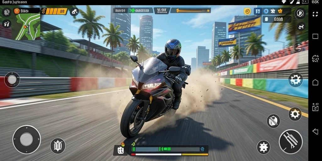 Tampilan gameplay 66K yang mendebarkan dalam balapan motor.