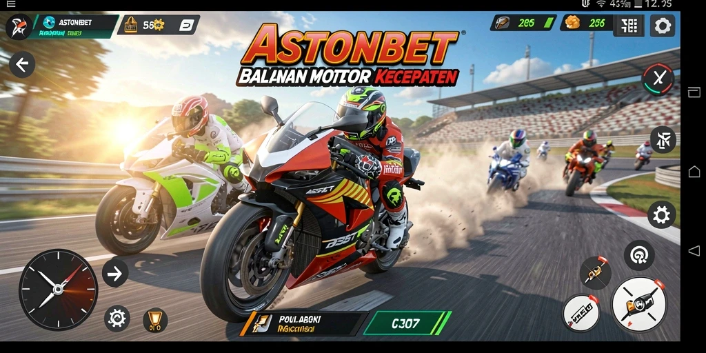Tampilan gameplay balapan motor yang intens dan dinamis.