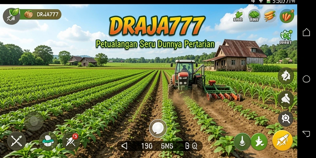 Screenshot DRAJA777 menampilkan aktivitas pertanian di ladang yang subur.