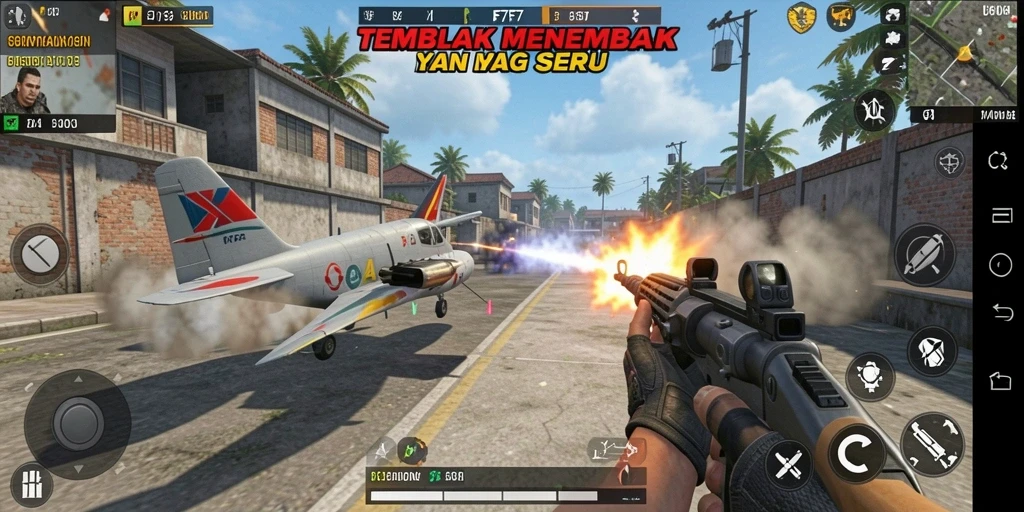 Tampilan menarik dari gameplay F7F7 dengan aksi tembak menembak.