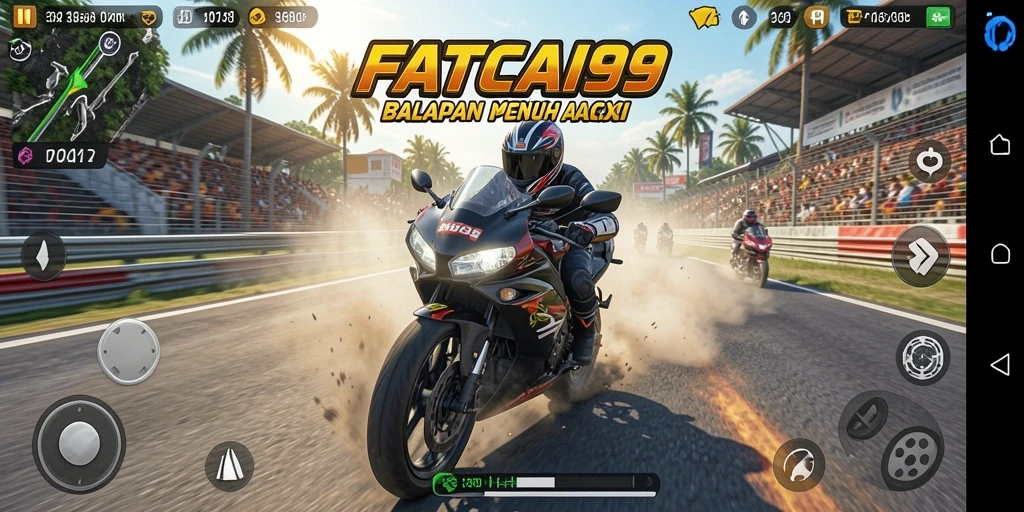 Screenshot gameplay FATCAI99 menunjukkan adrenalin balapan motor yang mendebarkan.