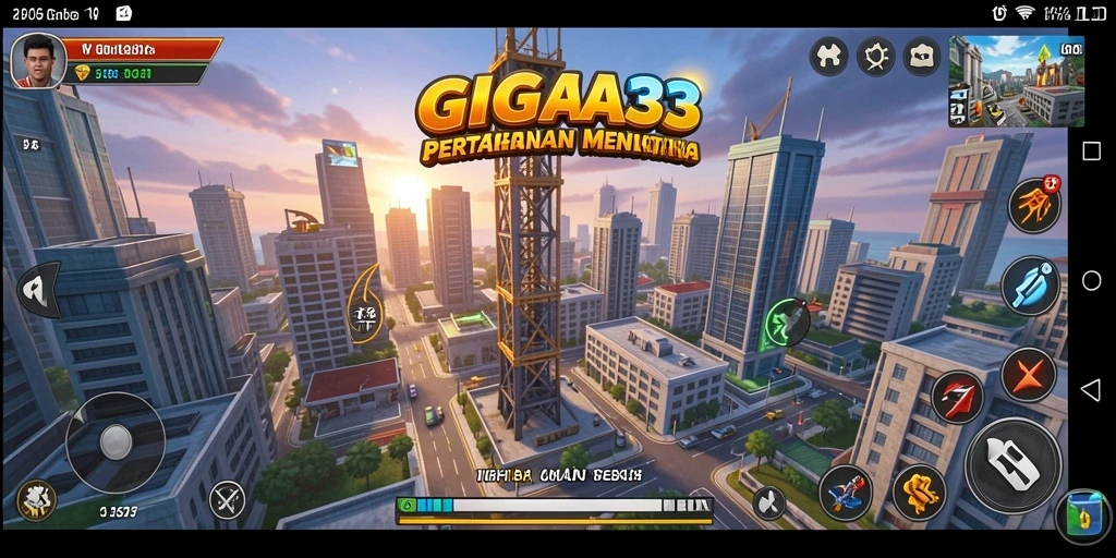 Tampilan gameplay GIGA33 yang mendebarkan dalam pertahanan menara.