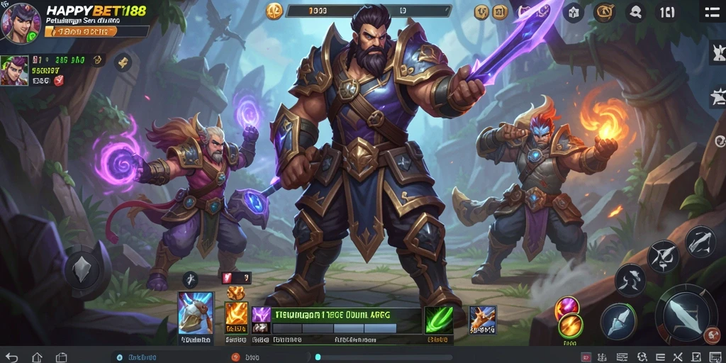 Tangkapan layar gameplay <strong>HAPPYBET188</strong> dengan pertempuran epik di dunia fantastis.