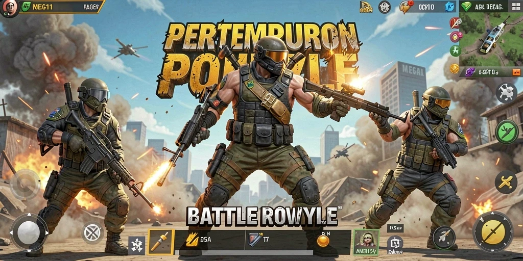 Tampilan gameplay MEGA111 yang mendebarkan dalam pertempuran Battle Royale.