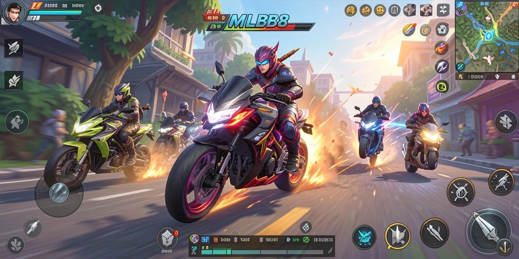 Gameplay seru dalam MLBB8 saat balapan motor.