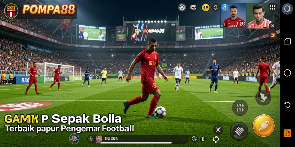 Tangkapan layar utama POMPA88 menampilkan aksi penuh di lapangan sepak bola.