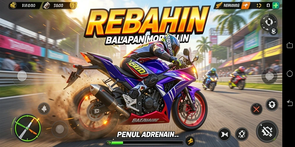 Tampilan gameplay REBAHIN yang menegangkan di trek balapan.