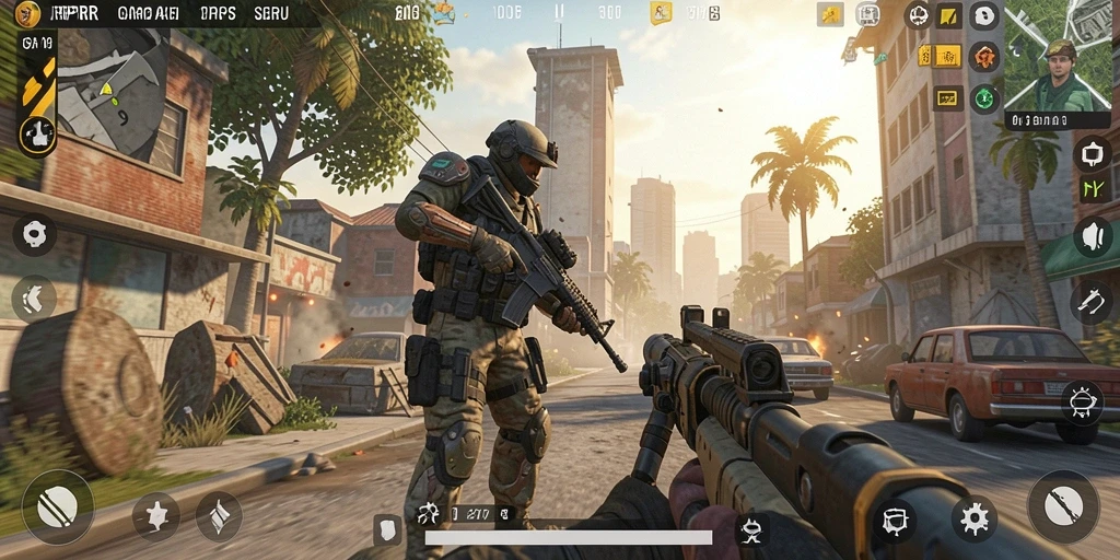 Tampilan gameplay RPRR dengan aksi tembak-menembak yang mendebarkan.