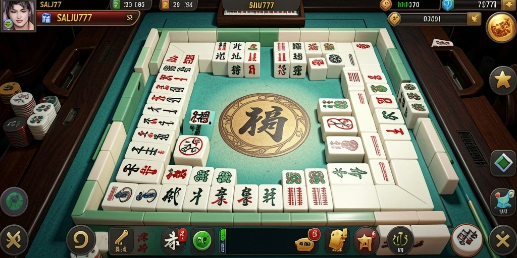 Screenshot SALJU777 yang menunjukkan gameplay Mahjong yang menarik.