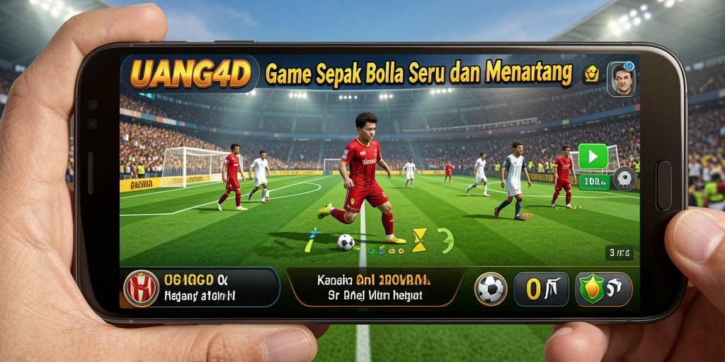 Screenshot gameplay UANG4D menampilkan aksi seru dalam pertandingan sepak bola.