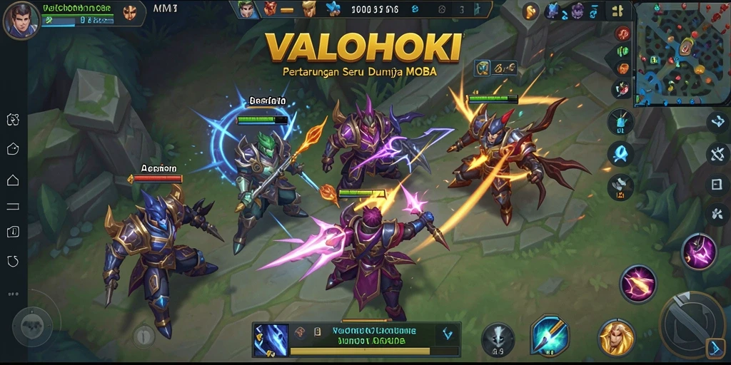 Screenshot gameplay <strong>VALOHOKI</strong> menunjukkan aksi pertempuran seru dan karakter beragam.