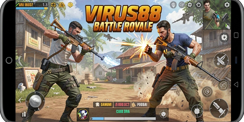 Screenshot gameplay VIRUS88 memperlihatkan aksi seru dan strategi dalam Battle Royale.