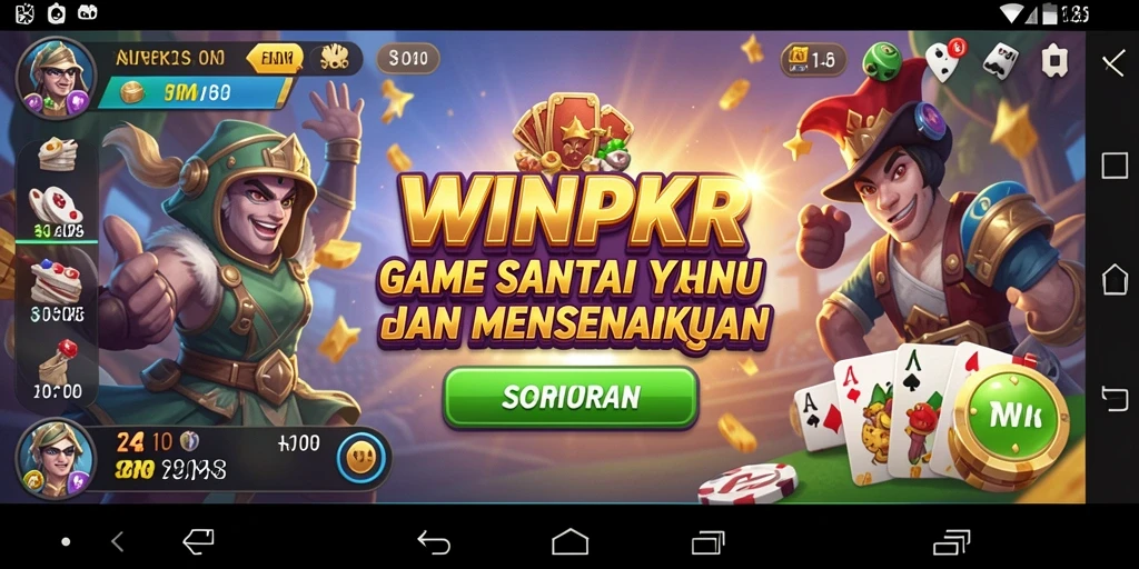 Screenshot gameplay WINPKR dengan karakter lucu dan tantangan menarik.